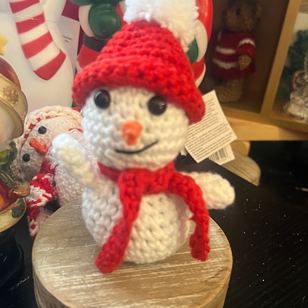 Crocheted Snowman with Red Hat and Scarf small each sold separately - Picture 2 of 2